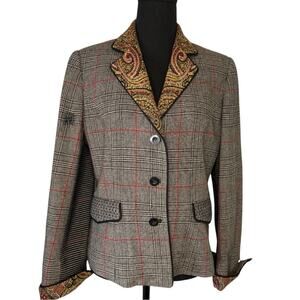 Vintage Carlisle Wool Blend Paisley Plaid Blazer Jacket with Paisley Trim
